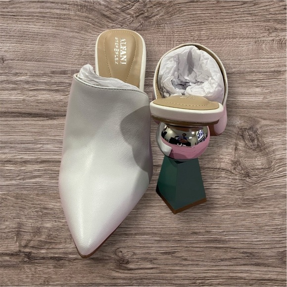 ALFANI Junnee White Leather Mules | Size 9 | Sculptural Heel | NWT - Picture 6 of 7